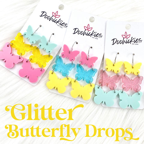 2" Glittery Butterfly Waterfall Drops- Spring Earrings