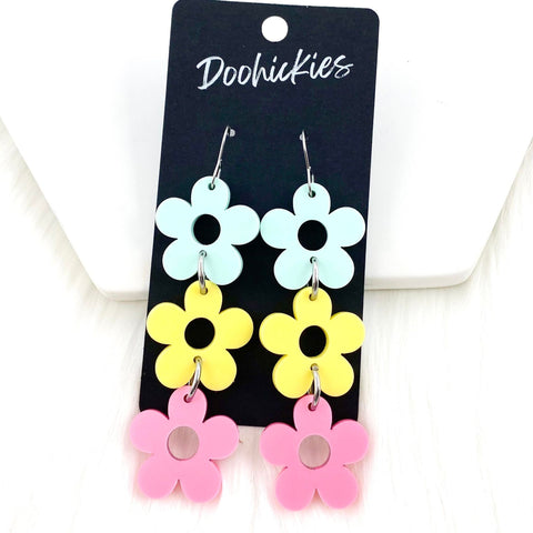 2.75" Multi-Pastel Daisy Blossom Drops- Spring Earrings