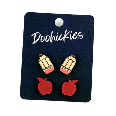 Teacher Appreciation Duo: Pencil & Apples -School Earrings