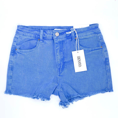 Acid Wash Frayed Hem Shorts: Ocean Blue