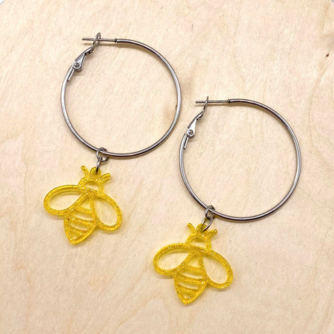 Yellow Jelly Bee Hoops- Spring Earrings