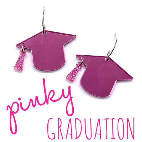 1" Pinky Grad Cap Dangles- Graduation Earrings