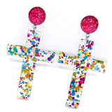 2.5" Confetti Cross Acrylic Dangles -Religious Earrings