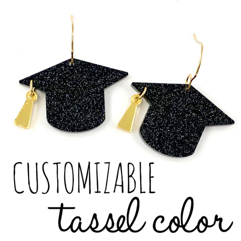 1" Custom Tassel Grad Cap Dangles- Graduation Earrings