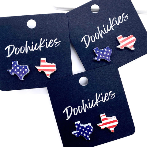 18mm Stars & Stripes Texas Studs -Patriotic Earrings