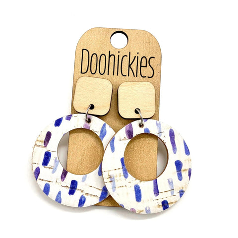 2" Light Wood Squares and Pastel Drops Lil' O Dangles- Cork Earrings