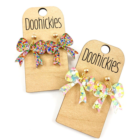Confetti Acrylic Bow Valentines Dangle Earrings