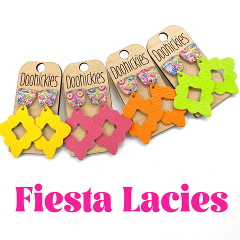 2" Silver Waves & Solid Summer Cork Lacies - Cinco de Mayo Earrings