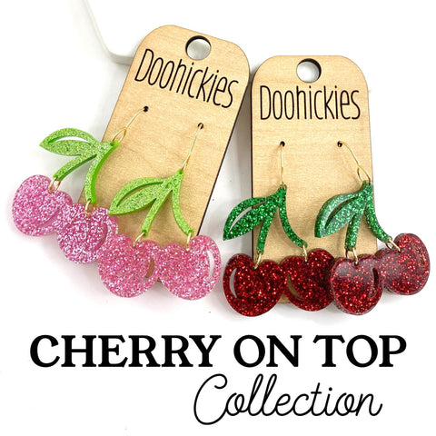 Cherry on Top Glitter Acrylic Dangle Earrings