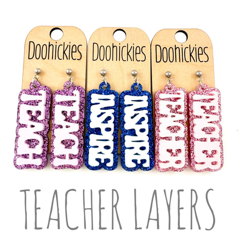 2" Layered Teacher Dangle Earrings - Teacher Earrings