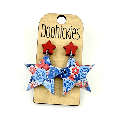 USA Floral Star Dangles - Patriotic Acrylic Earrings