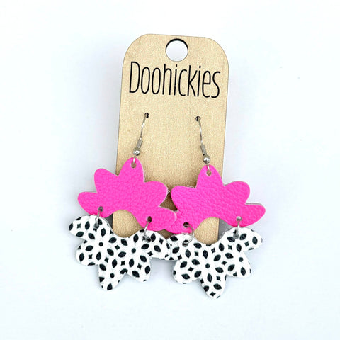 2.5" Coral Saffiano & Sea Leopard Blossoms - Leather Dangle Earrings