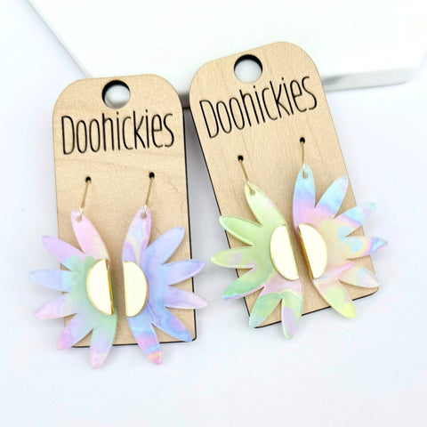 Dainty Pastel Groovy Half Daisy Acrylic Dangle Earrings