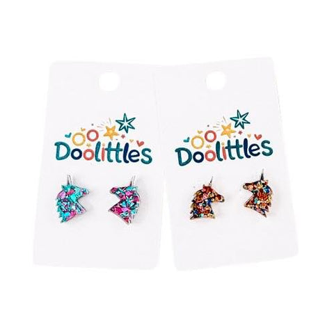Tiny Chunky Glitter Unicorn Doolittle Acrylic Stud Earrings