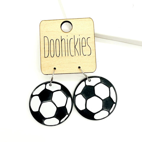 Round Soccer Dangle Acrylic Earrings - Sports Earrings
