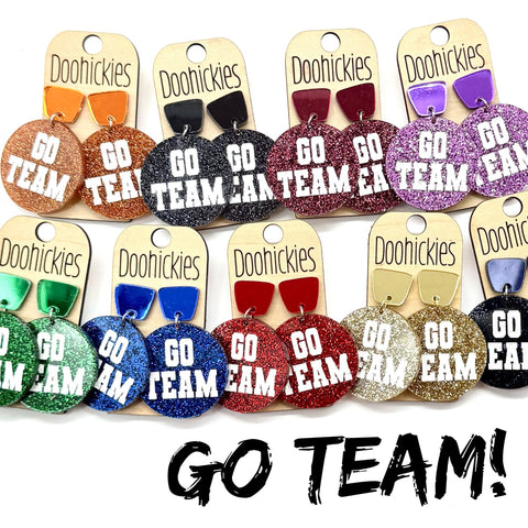Go Team Glitter Piggyback Dangles - Custom Spirit Football Earrings - 9 Color Options