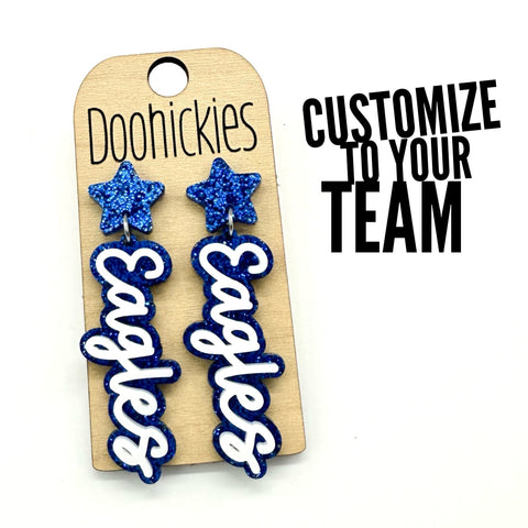 2.25" Custom Star Script Layered Mascot Acrylics (Comment w/Mascots) - Spirit Earrings