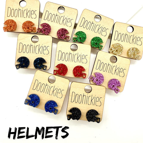 15mm School Spirit Glitter Football Helmet Studs - Custom Spirit Earrings - Nine Color Options