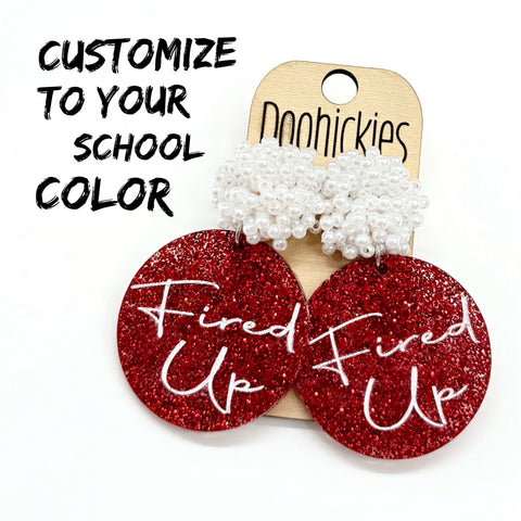 Fired Up Glitter Piggyback Dangles - Custom Spirit Football Earrings - 9 Color Options