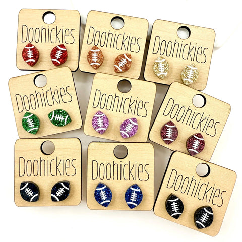 School Spirit Glitter Football Studs - Custom Spirit Earrings - Nine Color Options