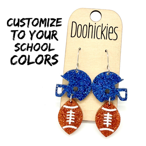 Custom Glitter Helmet and Football Duo Dangles - Custom Spirit Earrings