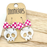 Checkered Bow Skull Dangle Collection - Halloween Earrings