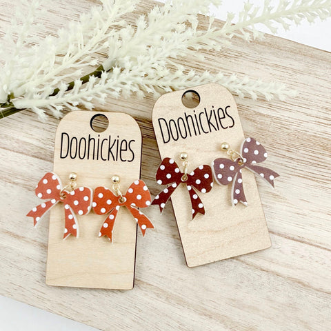 Fall Polka Dot Bow Dangle Acrylic Earrings (2 Color Options)