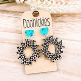 Turquoise and Shiny Leopard Aztec Acrylic Dangle Western Earrings