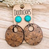 Turquoise and Walnut Etched Ava Dangle Western Earrings