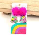 Pom Pom Floral Festive Trees - Christmas Acrylic Earrings