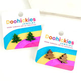 Country Christmas Swoopy Tree Stud Earrings