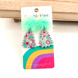 Pom Pom Floral Festive Trees - Christmas Acrylic Earrings