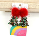 Pom Pom Glitter Christmas Trees Acrylic Earrings
