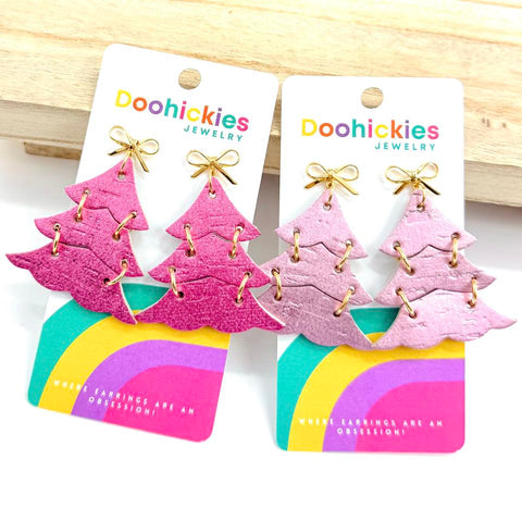 Shades of Pink Shimmer Christmas Tree Earring Collection