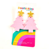 Monotone Pastel Leopard Christmas Tree Earrings