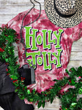 Holly Jolly on Red Tie Dye Tee - PLEASE ALLOW 3-5 BUSINESS DAYS FOR SHIPPING