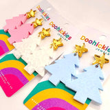 Monotone Pastel Leopard Christmas Tree Earrings