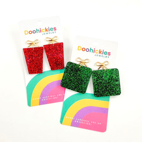 Traditional Christmas Present Acrylic Dangle Earrings