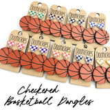 Checkered I Heart Basketball Dangles Sports Earrings