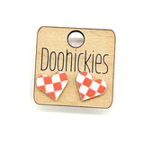 School Spirit Checkered Heart Stud Earrings - 9 Color Options