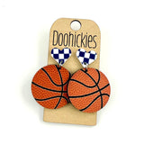 Checkered I Heart Basketball Dangles Sports Earrings