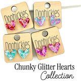 Chunky Glitter Swoopy Heart Studs Collection - Valentines Earrings