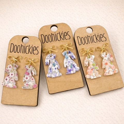 Floral Bunny Dangles - Easter Earrings