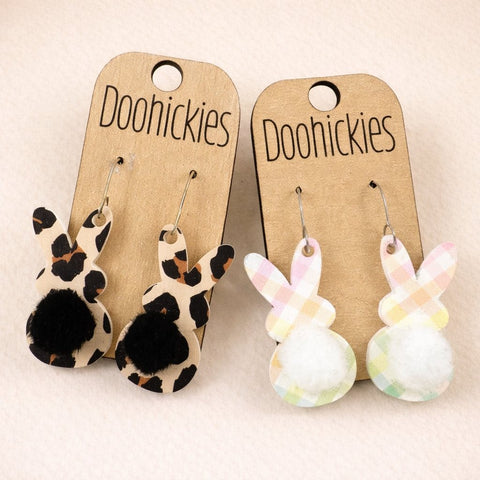 1.5" Printed Bunny Tail Dangles - Easter Earrings