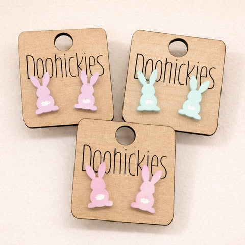 16mm Pastel Bunnies with White Tails Acrylic Studs - Easter Earrings