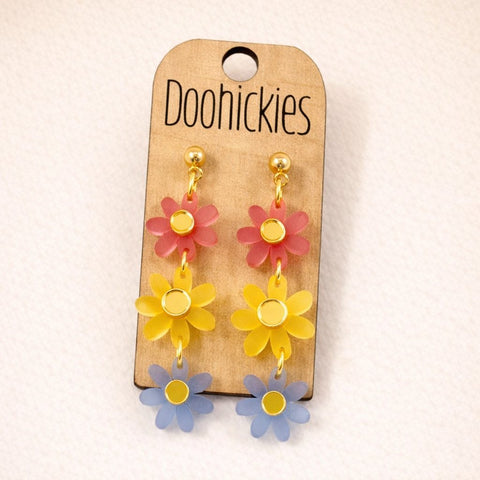 Frosted Pastel Daisy Dangles - Spring Earrings