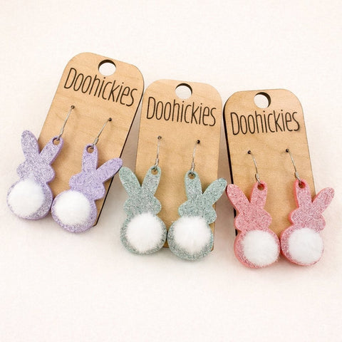 1.5" Glitter Bunny Tail Dangles - Easter Earrings
