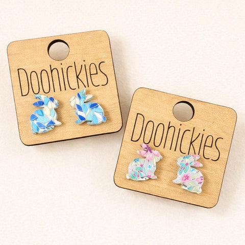 15mm Spring Print Bunny Studs - Easter Earrings