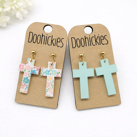 Small Pastel Floral Cross Collection - Easter Earrings