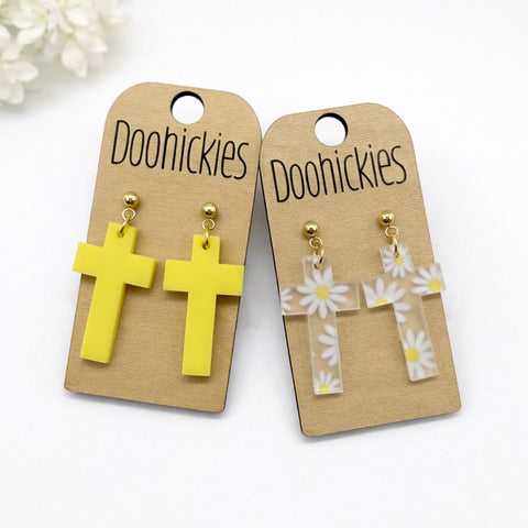 Small Sunflower Cross Collection - Easter Earrings